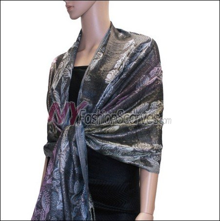 Metallic Stem Flower Shawl 04