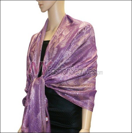 Metallic Stem Flower Shawl - Purple