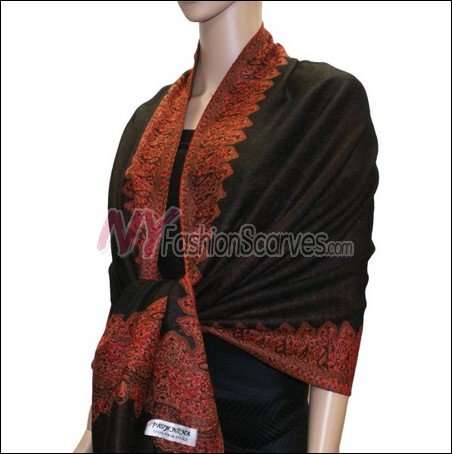 Border Patterned Pashmina<br>Dark Brown