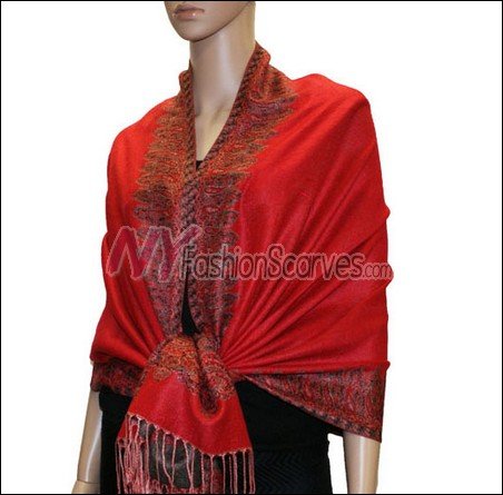 Border Patterned Pashmina<br>Red