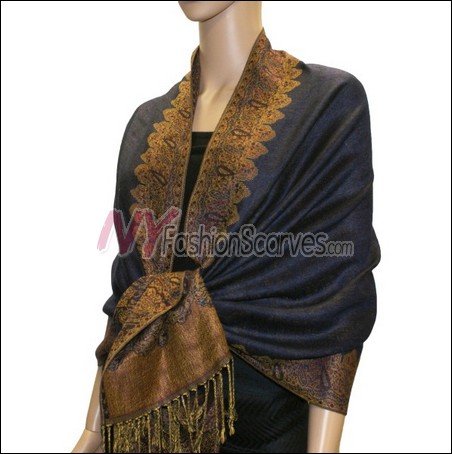 Border Patterned Pashmina<br>Navy