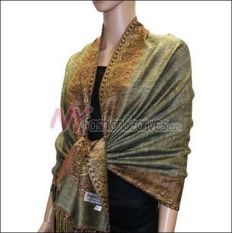 Border Patterned Pashmina<br>Dark Sea Green