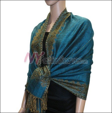 Border Patterned Pashmina<br>Turquoise