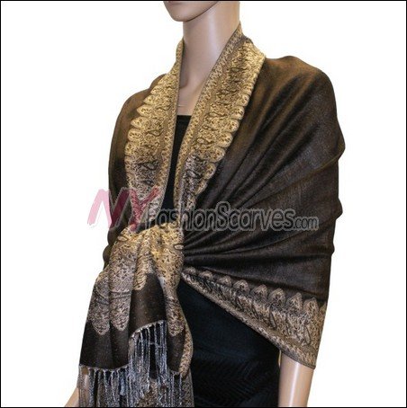 Border Patterned Pashmina<br>Coffee