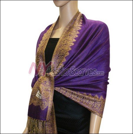 Border Patterned Pashmina<br>Purple
