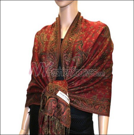 Small Paisley Pashmina <br>Jujuba Red
