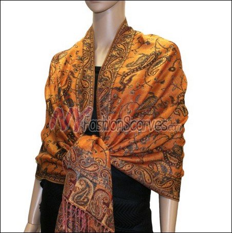 Small Paisley Pashmina <br>Tangerine
