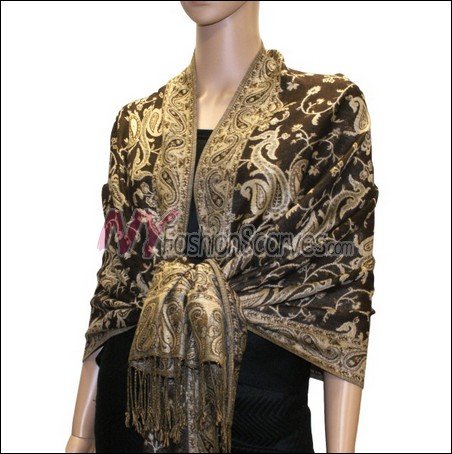 Small Paisley Pashmina <br>Black Coffee