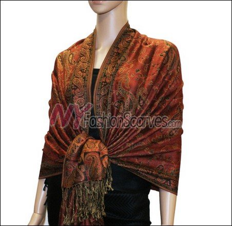 Small Paisley Pashmina <br>Rust Red