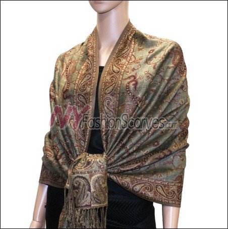 Small Paisley Pashmina <br>Dark Sea Green