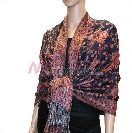 Small Paisley Pashmina <br>Navy w/ Rust Red