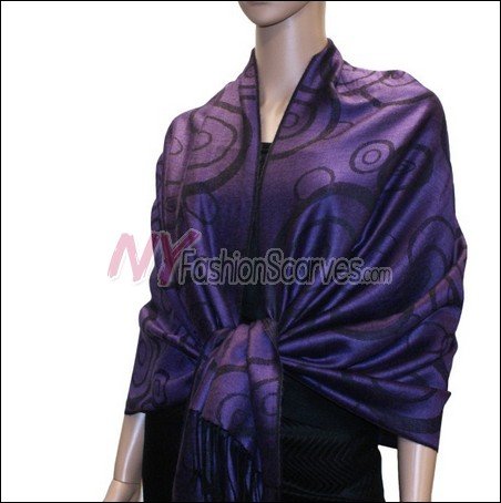 Multi Circle Soft Pashmina <br>Black w/ Purple