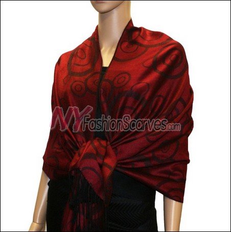 Multi Circle Soft Pashmina <br>Black w/ Jojoba Red