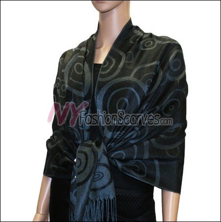 Multi Circle Soft Pashmina <br>Grey w/ Black
