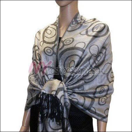 Multi Circle Soft Pashmina <br>Black w/ Grey