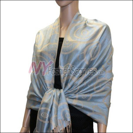 Multi Circle Soft Pashmina <br>Light Tan w/ Sky Blue