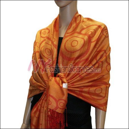 Multi Circle Soft Pashmina <br>Red w/ Orange
