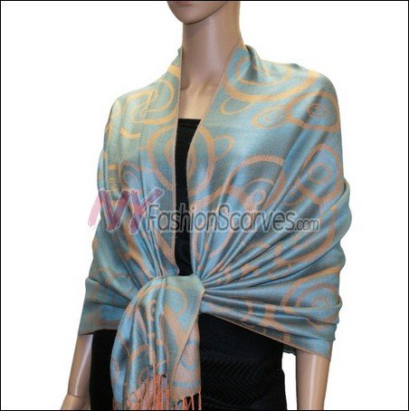Multi Circle Soft Pashmina <br>Orange Yellow w/ Acid Blue