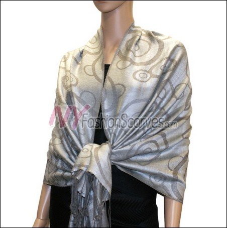 Multi Circle Soft Pashmina <br>Dark Grey w/ Silver Grey
