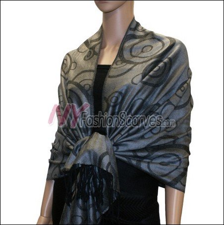 Multi Circle Soft Pashmina <br>Black w/ Dark Grey