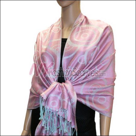 Multi Circle Soft Pashmina <br>Acid Blue w/ Pink