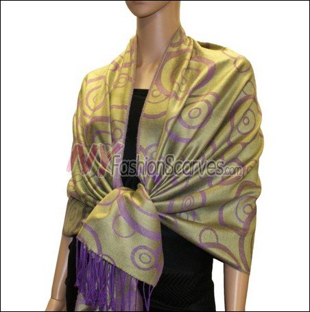 Multi Circle Soft Pashmina <br>Purple w/ Bean Green