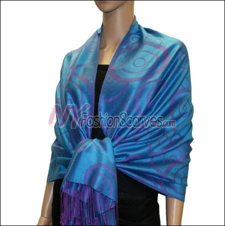 Multi Circle Soft Pashmina <br>Purple w/ Peacock Blue