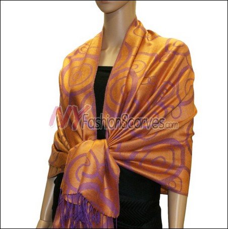 Multi Circle Soft Pashmina <br>Purple w/ Orange