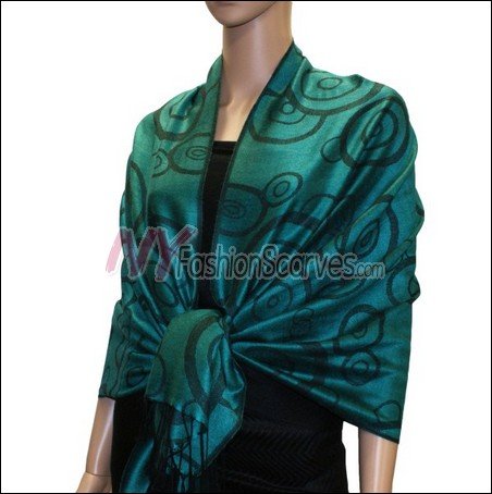 Multi Circle Soft Pashmina <br>Black w/ Teal