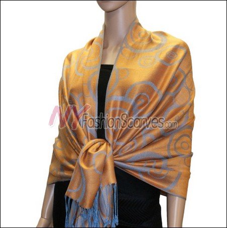 Multi Circle Soft Pashmina <br>Medium Blue w/ Orange