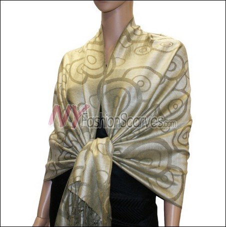Multi Circle Soft Pashmina <br>Army Green w/ Light Goldenrod Yel