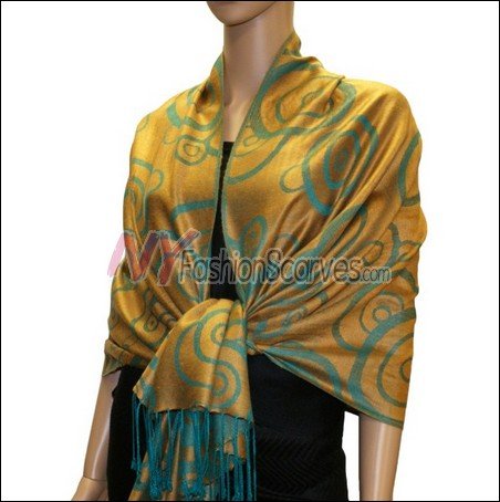 Multi Circle Soft Pashmina <br>Teal w/ Goldenrod