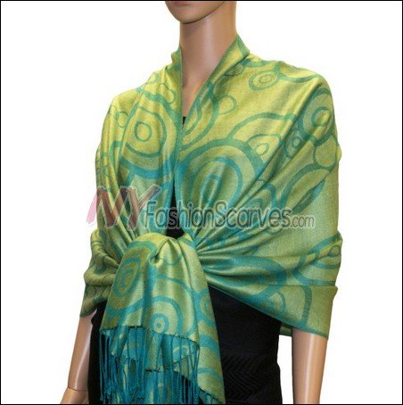 Multi Circle Soft Pashmina <br>Teal w/ Light Green