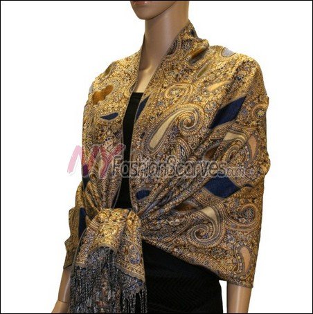 Multi Colored Paisley Pashmina <br>Royal Blue