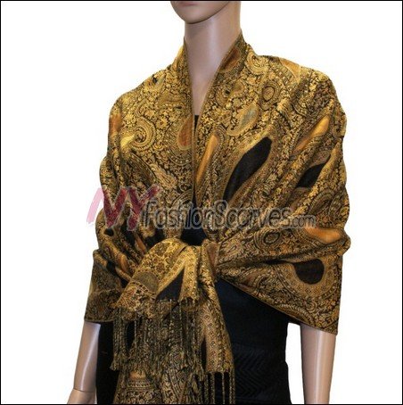 Multi Colored Paisley Pashmina <br>Rust Brown