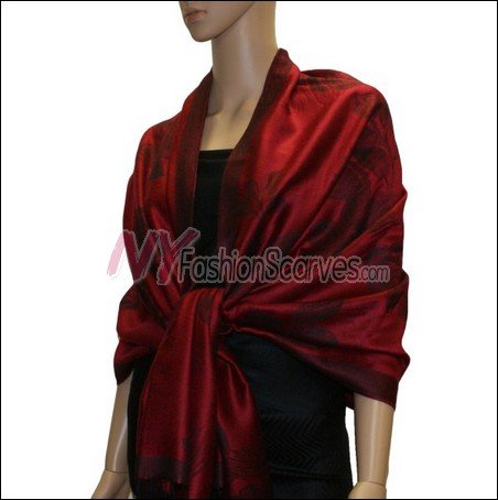 Rose Pattern Pashmina <br>Jujuba Red