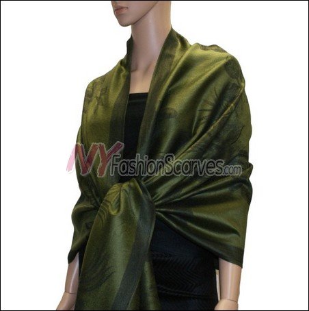 Rose Pattern Pashmina <br>Army Green