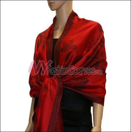 Rose Pattern Pashmina <br>Red
