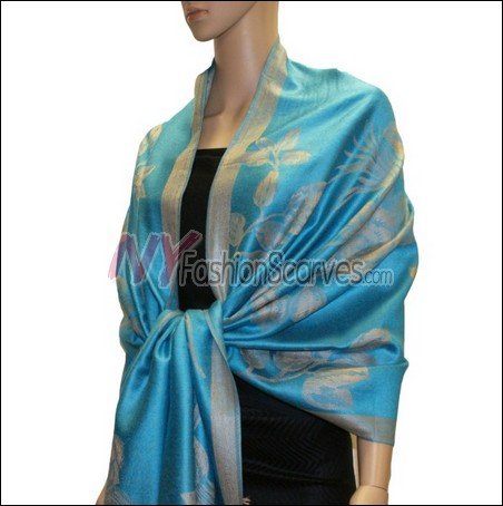 Rose Pattern Pashmina <br>Teal