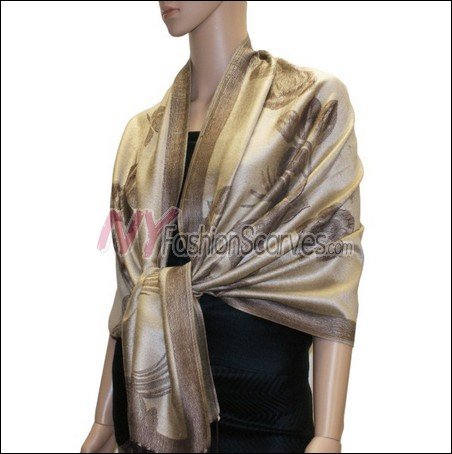 Rose Pattern Pashmina <br>Coffee w/ Beige