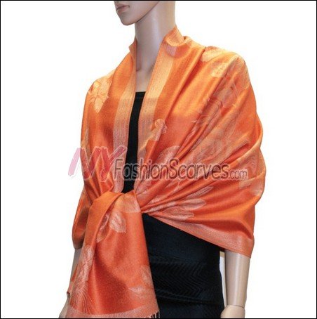 Rose Pattern Pashmina <br>Orange