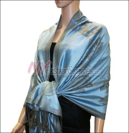Rose Pattern Pashmina <br>Sky Blue