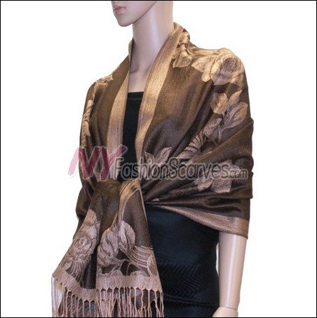 Rose Pattern Pashmina <br>Dark Brown