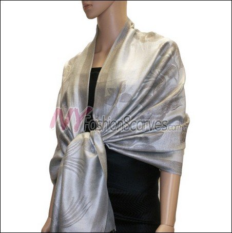 Rose Pattern Pashmina <br>Silver