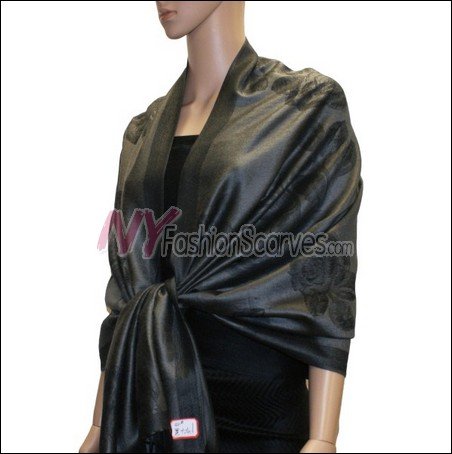 Rose Pattern Pashmina <br>Charcoal