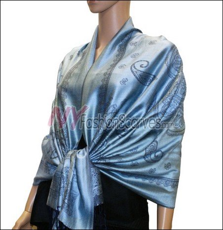 Paisley Pattern Scarf <br>Light Denim