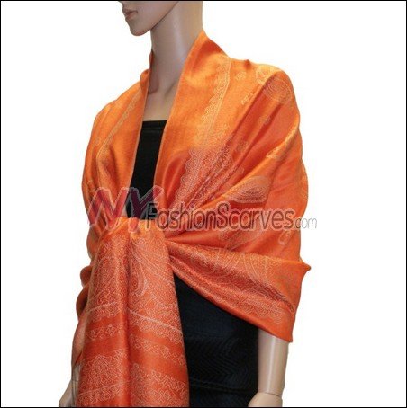 Paisley Pattern Scarf <br>Tangerine