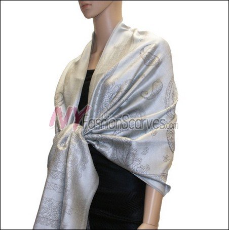 Paisley Pattern Scarf <br>Silver