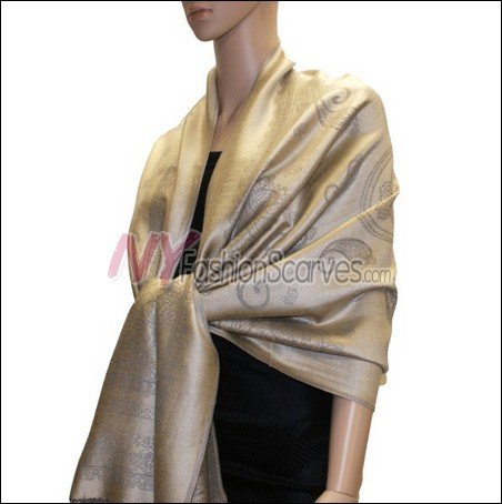 Paisley Pattern Scarf <br>Grey w/ Beige