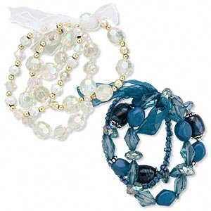 2 Bracelet, acrylic, blue and clear AB, stretch.